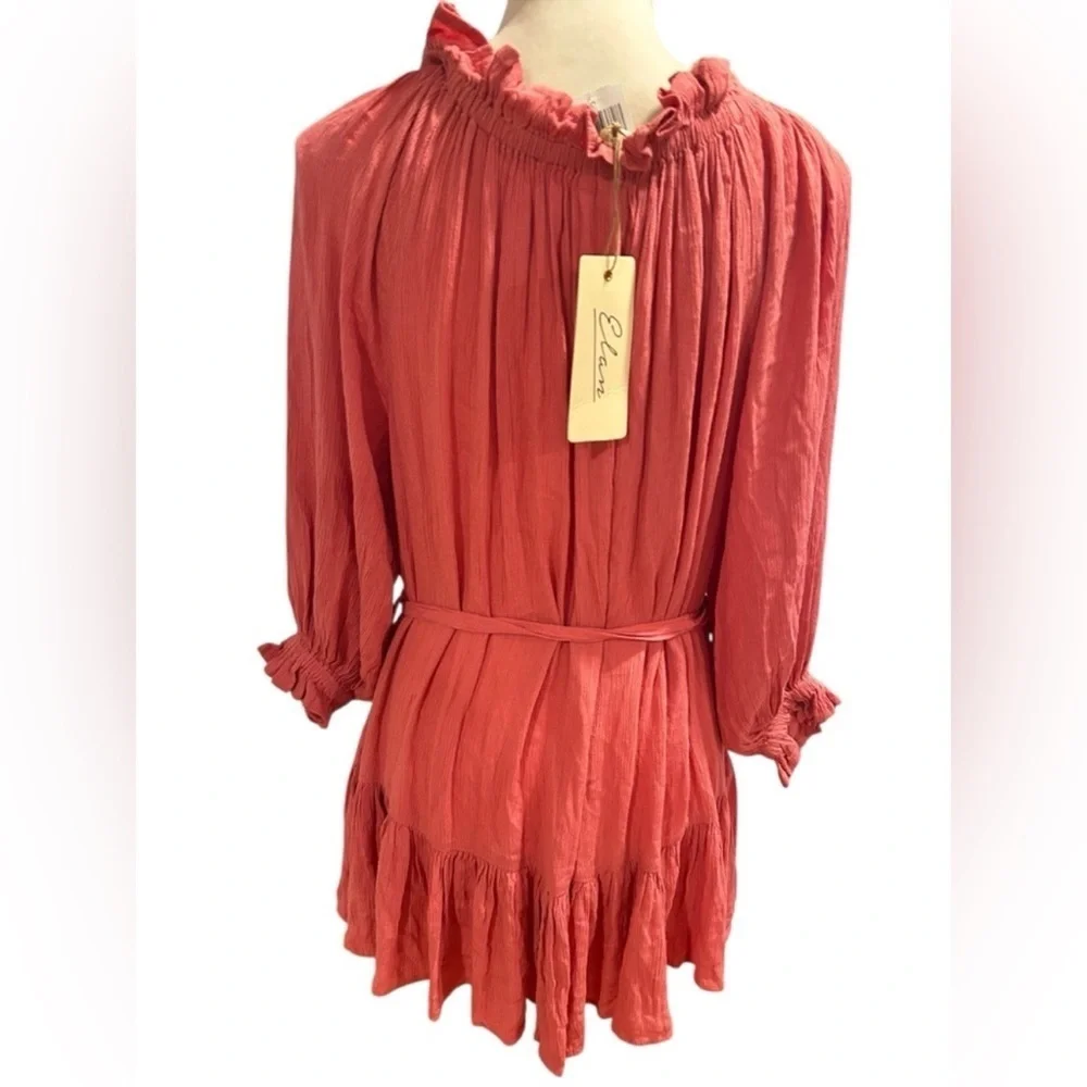 Elan Coral Ruffle Tie-Front Blouse